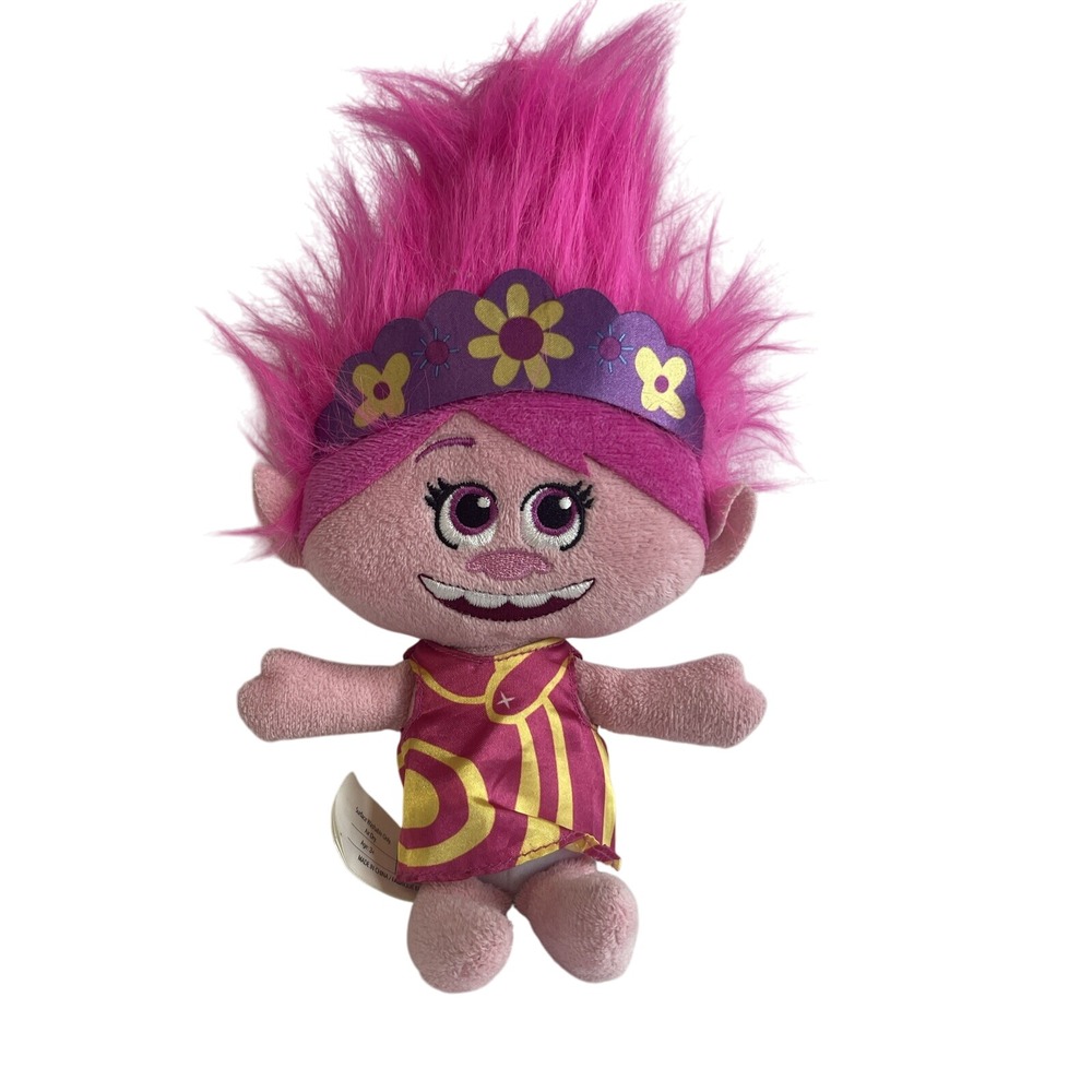 DreamWorks‎ Trolls World Tour Poppy Plush Toy Doll Pink Hair Flower Crown